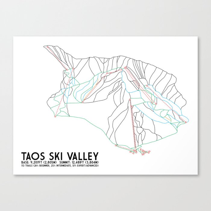 Taos Ski Valley, NM - Minimalist Trail Map Canvas Print