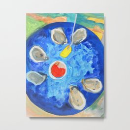 Oysters Metal Print | Sewzinski, Brushstrokes, Foodpainting, Oysters, Shells, Lemon, Gray, Red, Oysterplate, Socializing 