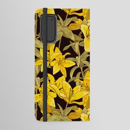Vintage pattern with yellow lily. Tropical floral print with flowers, buds and leaves Android Wallet Case