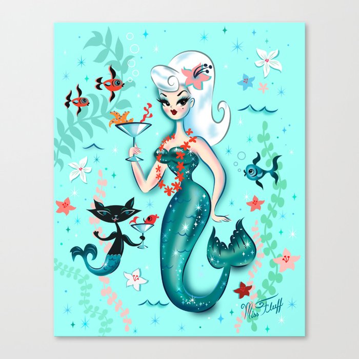 Martini Mermaid Platinum Blonde Canvas Print
