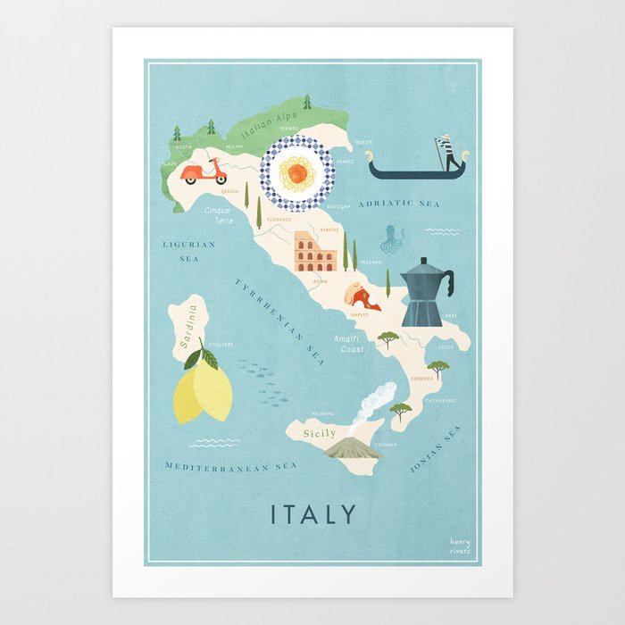Italy Illustrated Map Art Print
