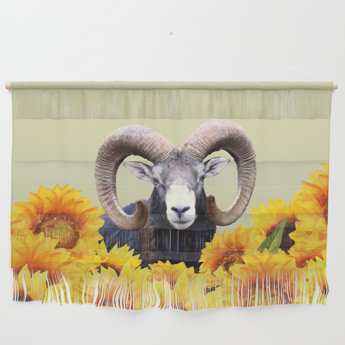 Aries Mouflon Sunflower Blossoms Wall Hanging