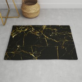 Golden Marble - Black and gold marble pattern, textured design Area & Throw Rug