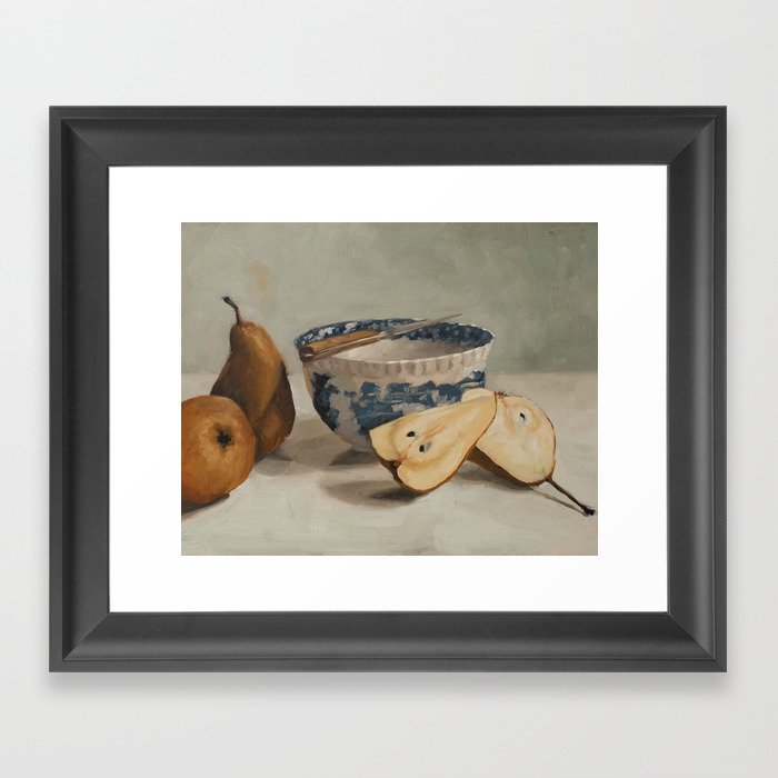 pears, knife, & transferware bowl Framed Art Print