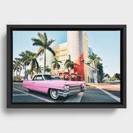 Pink Cadillac , Miami Beach Florida Framed Canvas