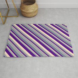 [ Thumbnail: Dark Gray, Slate Gray, Indigo, and Bisque Colored Stripes Pattern Rug ]
