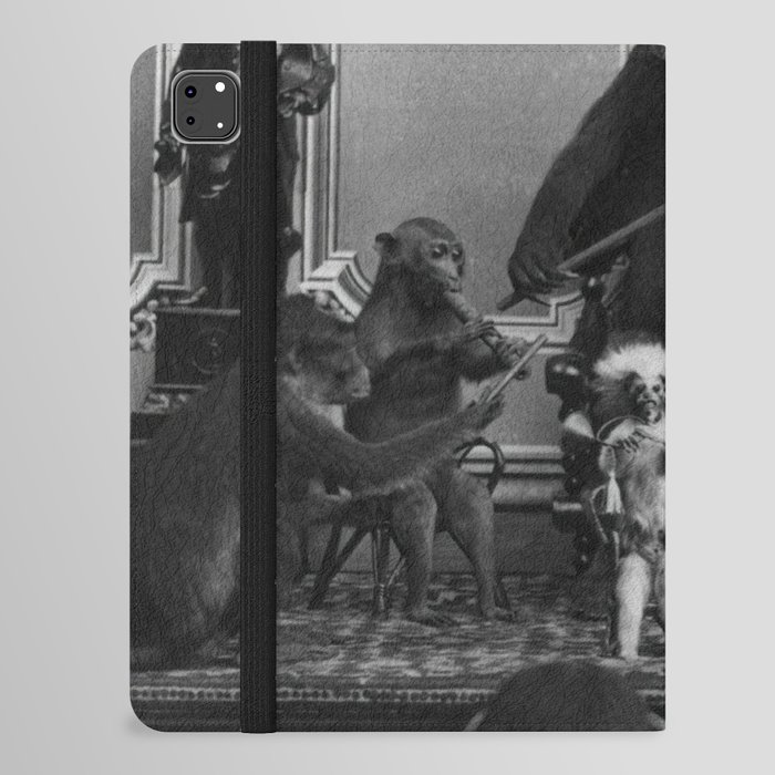The good-time jamborine Eclectic animal monkey and bear dixieland band funny macabre creepy black and white photograph - photography - photographs iPad Folio Case