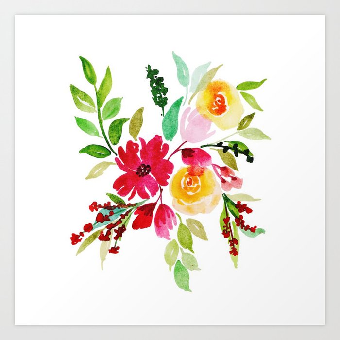 Beautiful Watercolor Floral Element Art Print