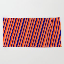 [ Thumbnail: Blue, Red & Coral Colored Lines/Stripes Pattern Beach Towel ]