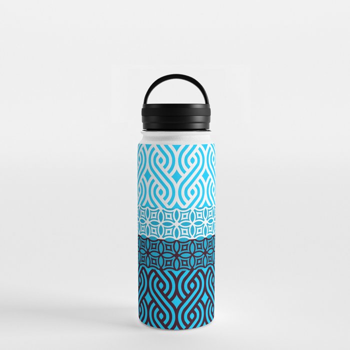 Black and White Plaits Pattern on Blue Water Bottle