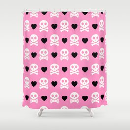 Cute Pink Skull Heart Pattern Shower Curtain