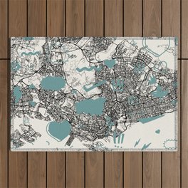 Singapore City Map Drawing Outdoor Rug