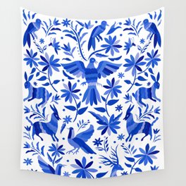 Mexican Otomí Design in Deep Blue by Akbaly Wall Tapestry