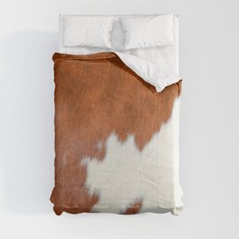 Brown and White Cow Skin Print Pattern Modern, Cowhide Faux Leather Comforter