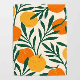 Vintage seamless pattern with mandarins. Trendy hand drawn textures. Modern abstract design Poster