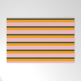[ Thumbnail: Orange, Pink, Dark Slate Gray & Black Colored Stripes Pattern Welcome Mat ]