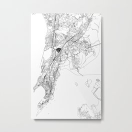 Mumbai White Map Metal Print | Pattern, Modern, Graphic, Graphicdesign, Street, Design, Road, Abstract, Vector, Line 