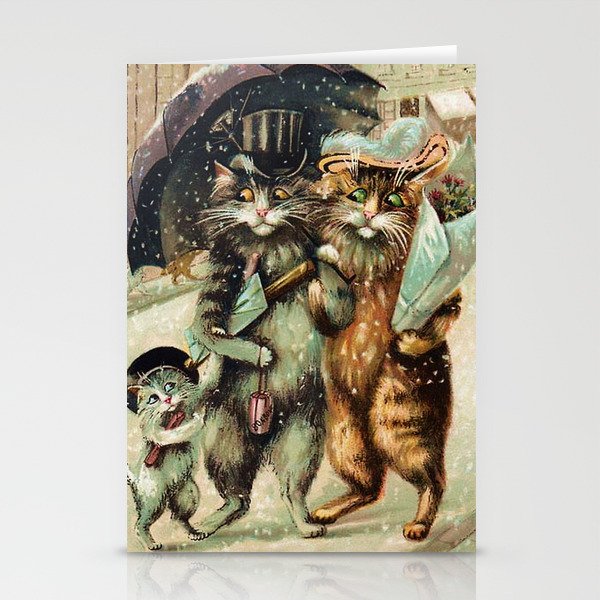 “Cat Family Christmas Shopping” by Maurice Boulanger Stationery Cards