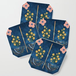 Flowers and Navy Blue Coaster