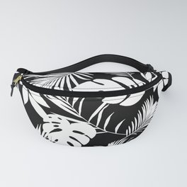 Tropical Monstera And Palm Leaves Black N White Fanny Pack