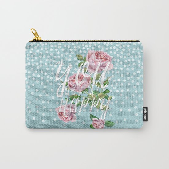 You are my happy- Roses Rose Flowers Polkadots - Vintage Design Carry-All Pouch
