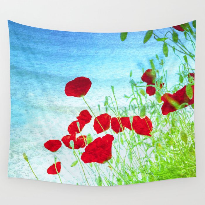 poppy painted impressionism style Wall Tapestry