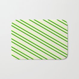[ Thumbnail: Beige, Green & Dark Green Colored Pattern of Stripes Bath Mat ]
