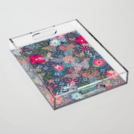 Spring Butterfly Bloom Flowers Garden Acrylic Tray