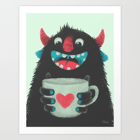 Demon with a cup of coffee Art Print