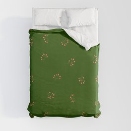 Branches With Red Berries Seamless Pattern on Green Background Duvet Cover