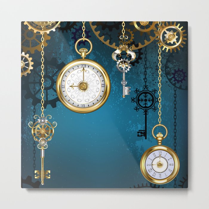 Steampunk Design with Clocks and Gears Metal Print