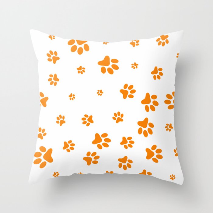Orange Pet paw pattern Throw Pillow
