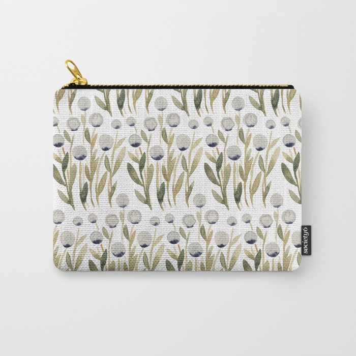 Simple watercolor flowers - olive and gray Carry-All Pouch