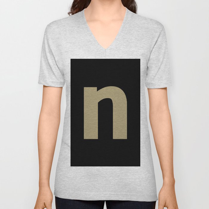 letter N (Sand & Black) V Neck T Shirt