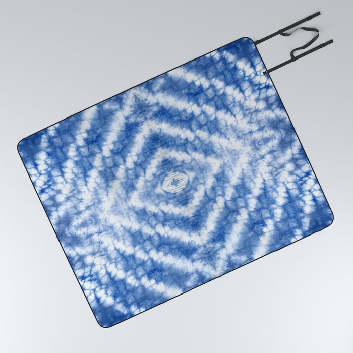 Indigo 11 Shibori Blue White Waterfall Picnic Blanket