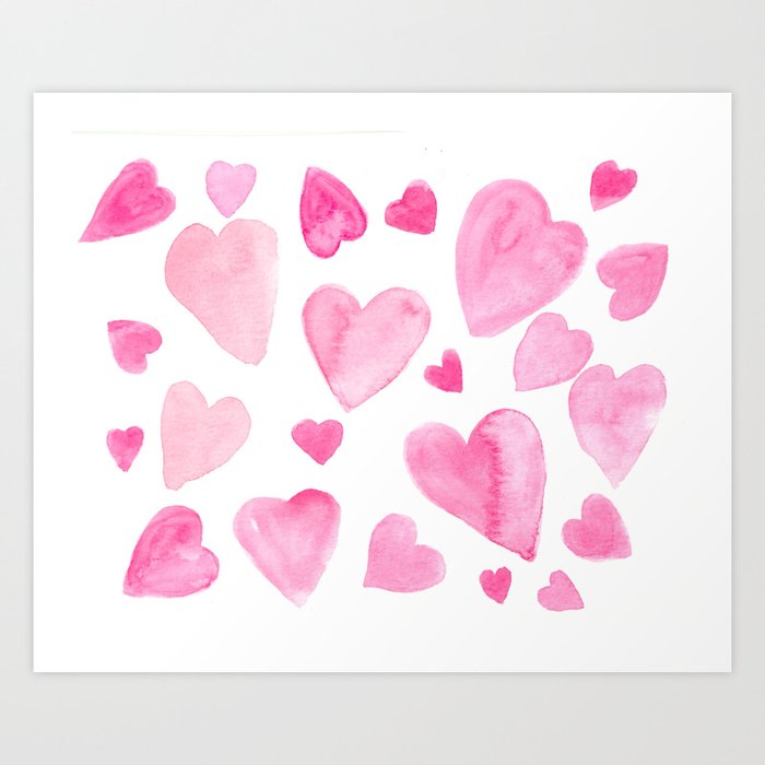 Pink Watercolor Hearts Art Print