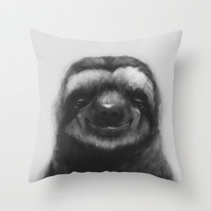 Sloth #1 (B&W) Throw Pillow
