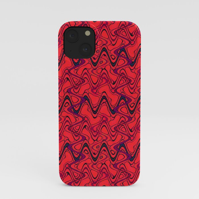 Red Black Geometric Waves Abstract Pattern iPhone Case