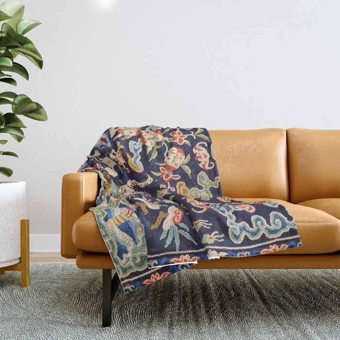 Oriental Tiger vintage embroidery tapestry Throw Blanket
