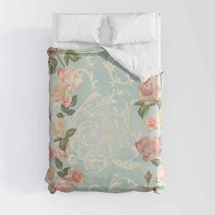 vintage pattern with roses and monograms Duvet Cover