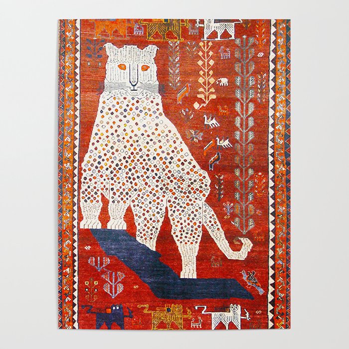 Q'ashqai Snow Leopard Persian Animal Rug Print Poster