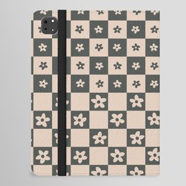 Abstract Floral Checker Pattern 4 in Tan and Black iPad Folio Case