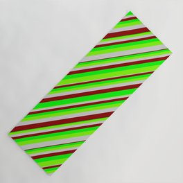 [ Thumbnail: Lime, Chartreuse, Light Grey & Dark Red Colored Stripes/Lines Pattern Yoga Mat ]