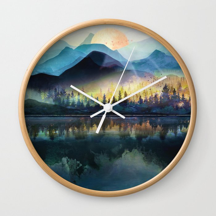 Mountain Lake Under Sunrise Wall Clock