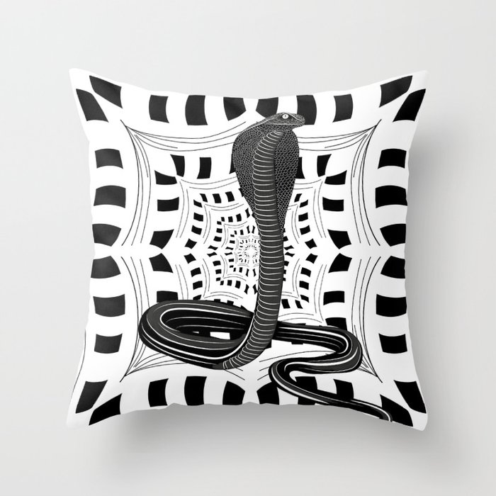 Hypnotizing snake on optic illusion white and black Throw Pillow