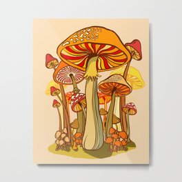 Mushroom 70s madness, orange, red, hippie, boho, midcentury Metal Print | 70Scolors, Painting, Red, Mushrooms, Keepongrowing, Colorful, Fungi, Bohemian, Hippie, 60S 