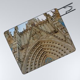 Spain Photography - Cathedral Of Barcelona Seen From Below Picnic Blanket