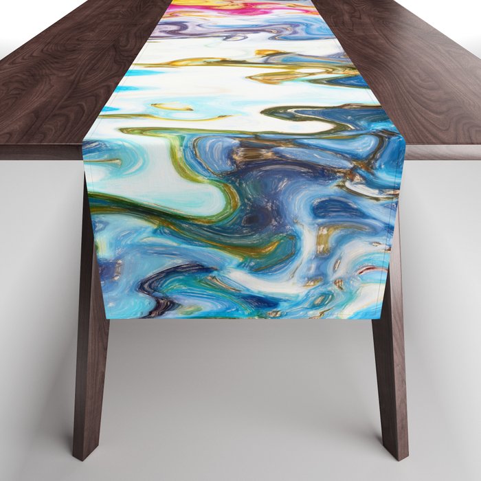 Colorful Fluid Acrylic Paint Pour Table Runner