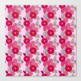 Pretty Retro Modern Mum Flowers Pastel Pink Wallpaper Style Pattern Canvas Print
