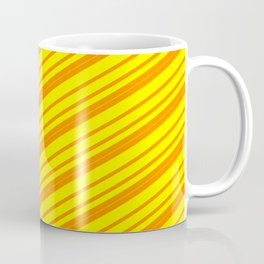[ Thumbnail: Dark Orange and Yellow Colored Lined/Striped Pattern Coffee Mug ]